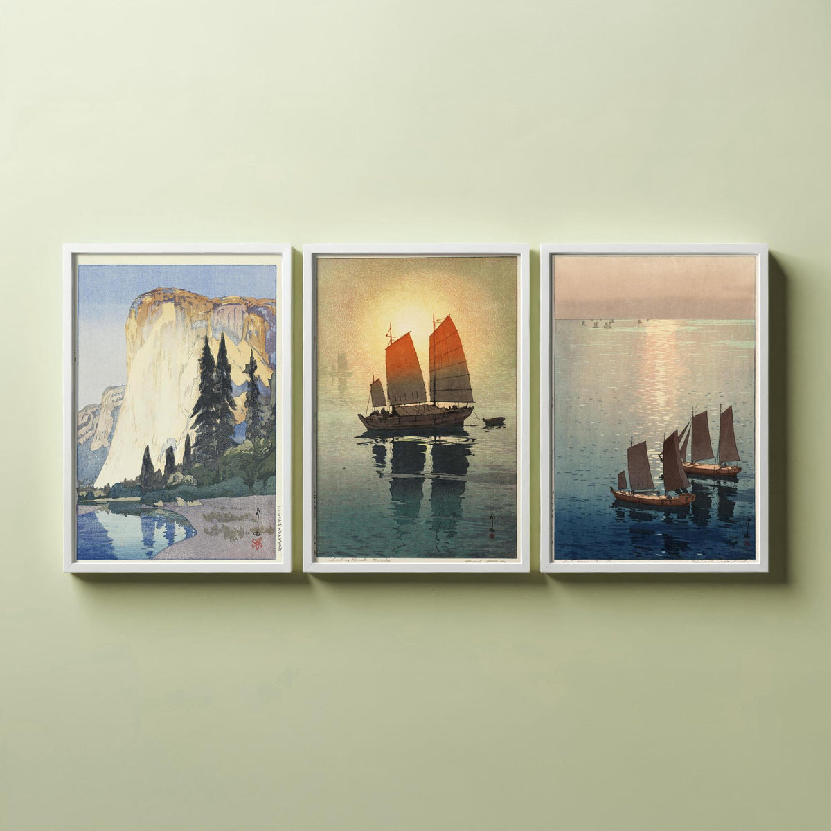 Hiroshi Yoshida Set of Three Art Prints - El Capitan Sailing Boats Sea - 3 Woodblock Posters - Japanese Illustration Wall Art Gift Ocean