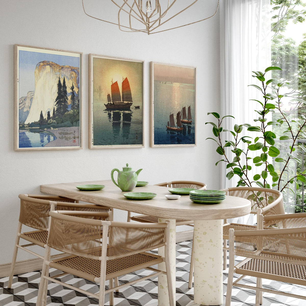 Hiroshi Yoshida Set of Three Art Prints - El Capitan Sailing Boats Sea - 3 Woodblock Posters - Japanese Illustration Wall Art Gift Ocean