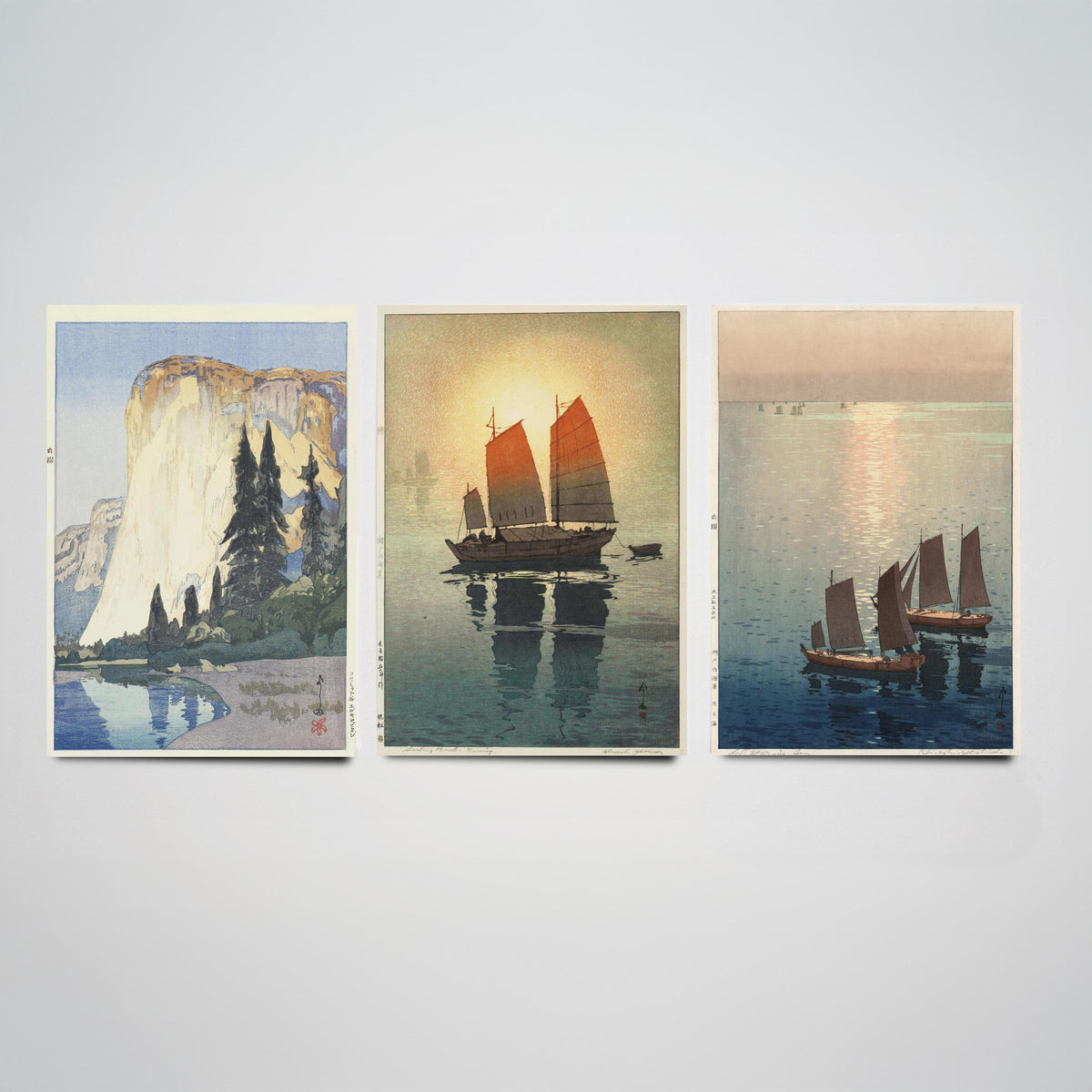 Hiroshi Yoshida Set of Three Art Prints - El Capitan Sailing Boats Sea - 3 Woodblock Posters - Japanese Illustration Wall Art Gift Ocean