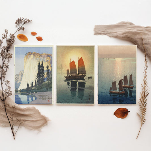 Hiroshi Yoshida Set of Three Art Prints - El Capitan Sailing Boats Sea - 3 Woodblock Posters - Japanese Illustration Wall Art Gift Ocean