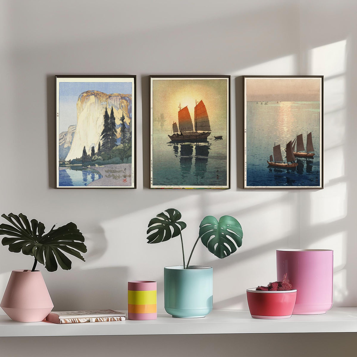 Hiroshi Yoshida Set of Three Art Prints - El Capitan Sailing Boats Sea - 3 Woodblock Posters - Japanese Illustration Wall Art Gift Ocean