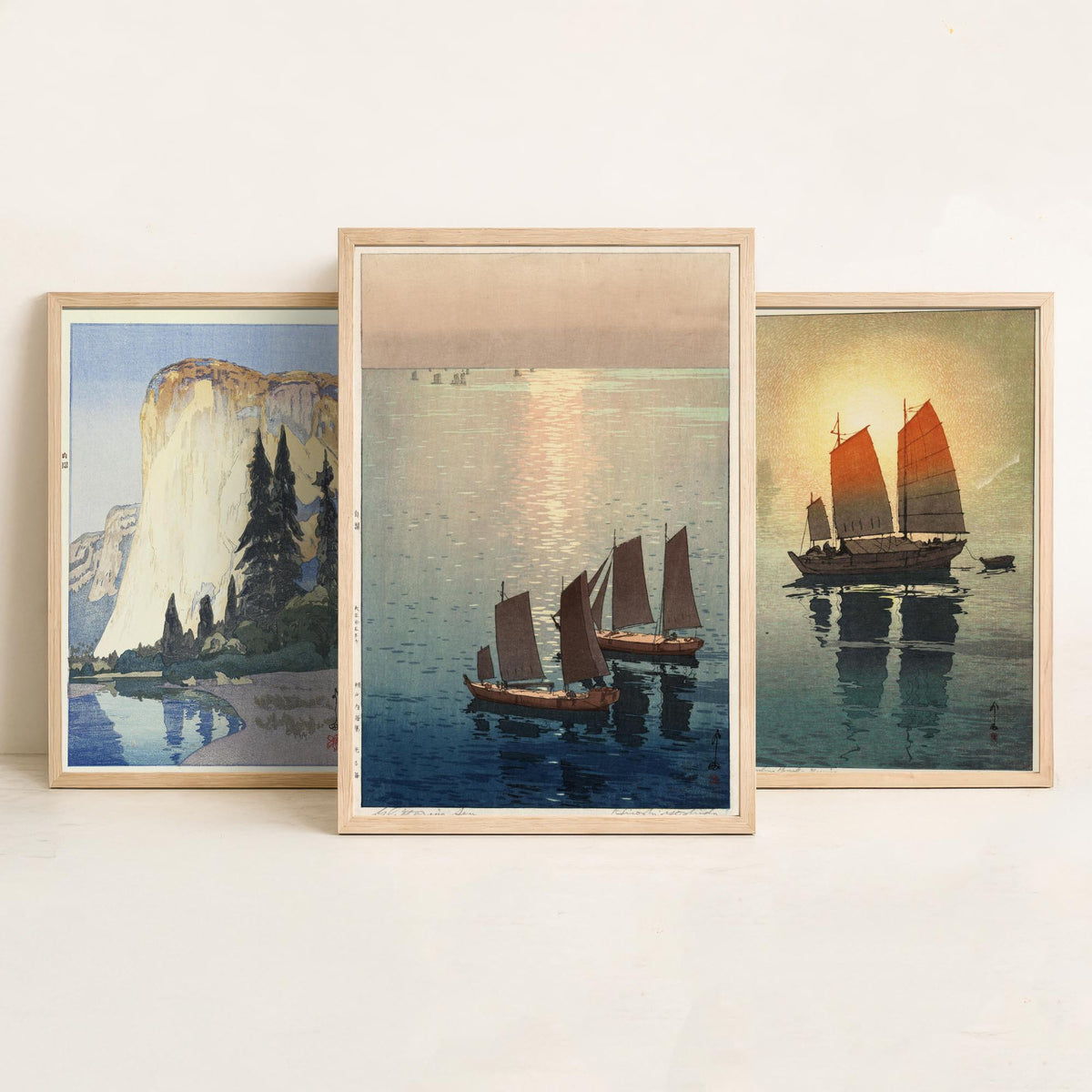 Hiroshi Yoshida Set of Three Art Prints - El Capitan Sailing Boats Sea - 3 Woodblock Posters - Japanese Illustration Wall Art Gift Ocean
