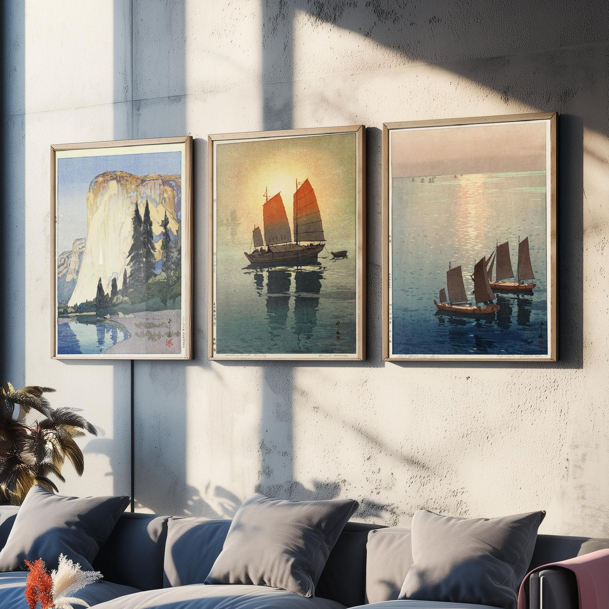 Hiroshi Yoshida Set of Three Art Prints - El Capitan Sailing Boats Sea - 3 Woodblock Posters - Japanese Illustration Wall Art Gift Ocean