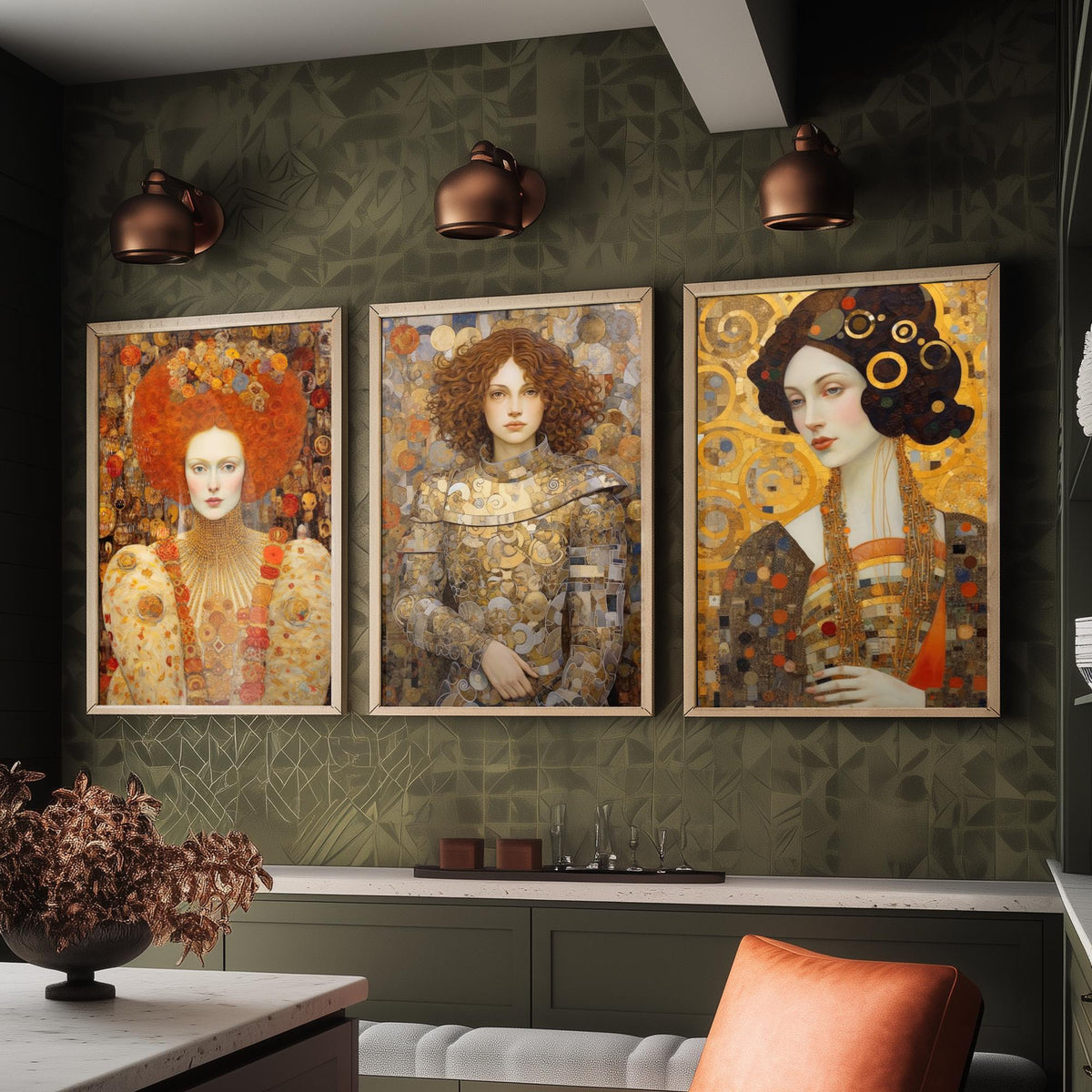 Historical Women Set of Three Art Prints - Elizabeth I, Joan of Arc, Mary II - Gilded Portrait Painting Poster