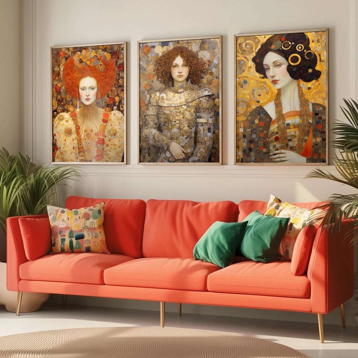 Historical Women Set of Three Art Prints - Elizabeth I, Joan of Arc, Mary II - Gilded Portrait Painting Poster