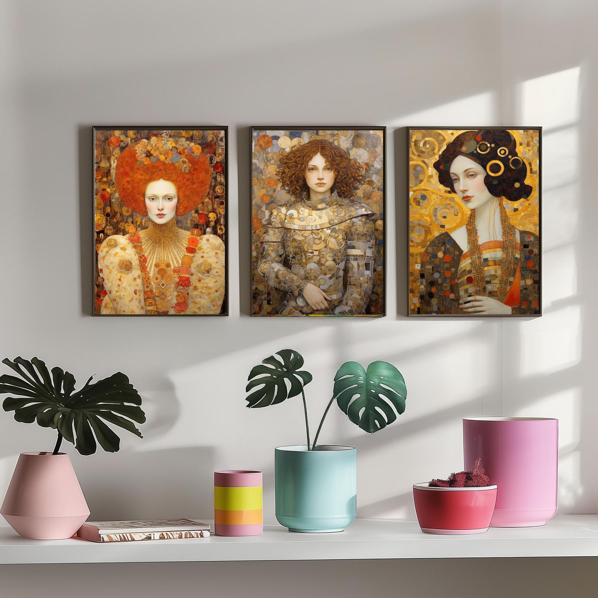 Historical Women Set of Three Art Prints - Elizabeth I, Joan of Arc, Mary II - Gilded Portrait Painting Poster