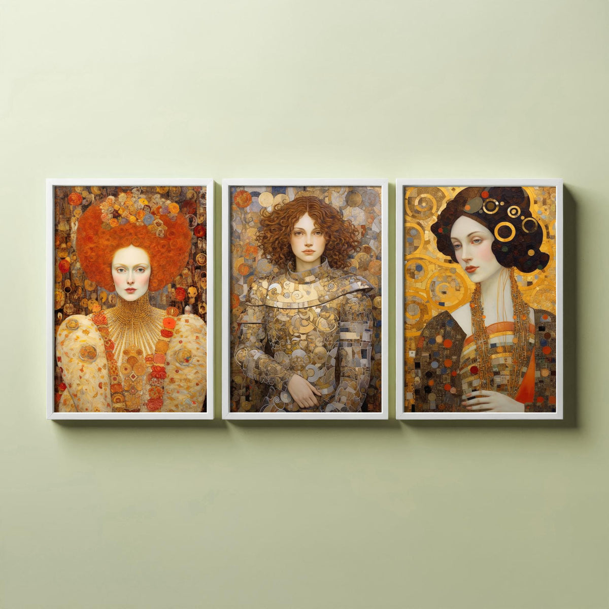 Historical Women Set of Three Art Prints - Elizabeth I, Joan of Arc, Mary II - Gilded Portrait Painting Poster