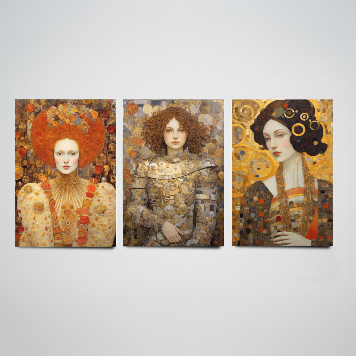 Historical Women Set of Three Art Prints - Elizabeth I, Joan of Arc, Mary II - Gilded Portrait Painting Poster
