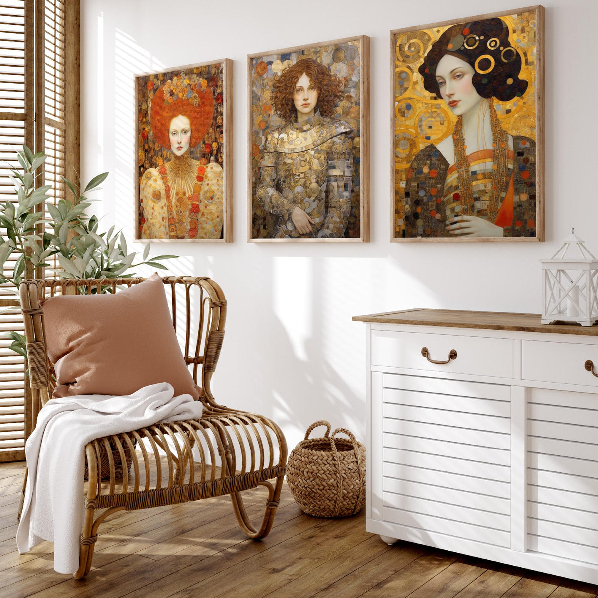 Historical Women Set of Three Art Prints - Elizabeth I, Joan of Arc, Mary II - Gilded Portrait Painting Poster