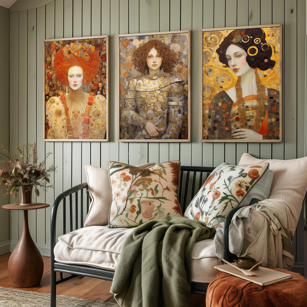 Historical Women Set of Three Art Prints - Elizabeth I, Joan of Arc, Mary II - Gilded Portrait Painting Poster