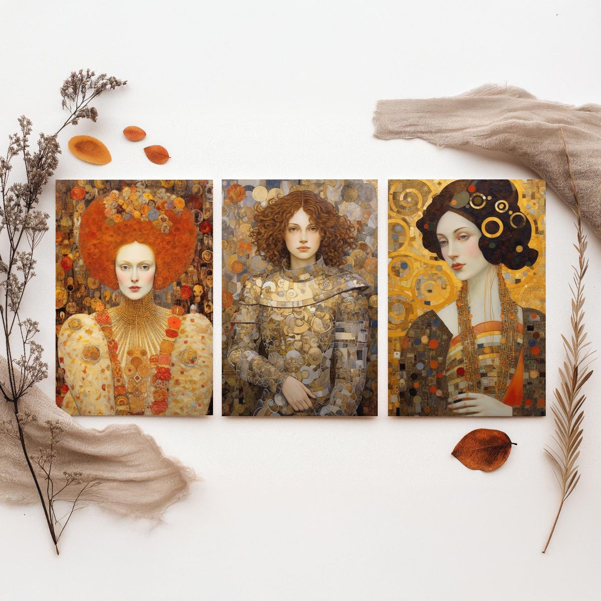 Historical Women Set of Three Art Prints - Elizabeth I, Joan of Arc, Mary II - Gilded Portrait Painting Poster