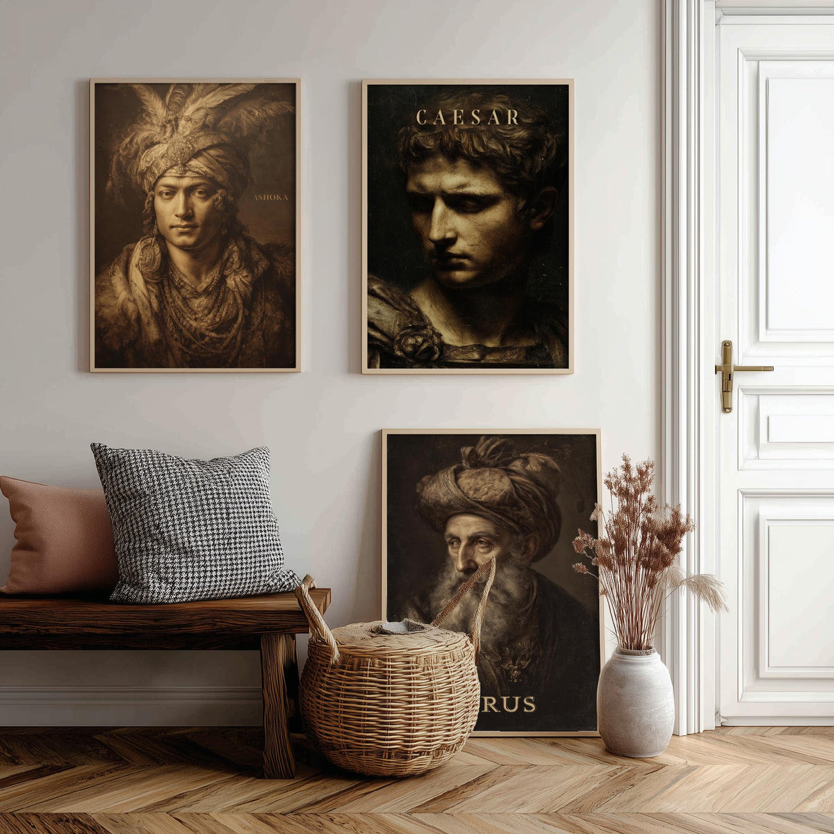 Ancient History Set of Three Art Prints - Ashoka Caesar Cyrus - 3 Emperor Portrait Posters - Painting Wall Art Gift History Teacher