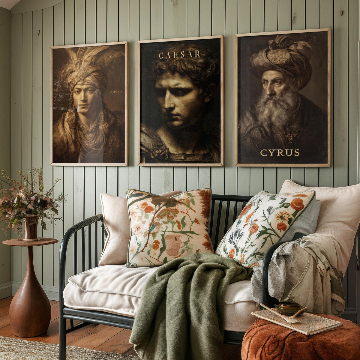 Ancient History Set of Three Art Prints - Ashoka Caesar Cyrus - 3 Emperor Portrait Posters - Painting Wall Art Gift History Teacher