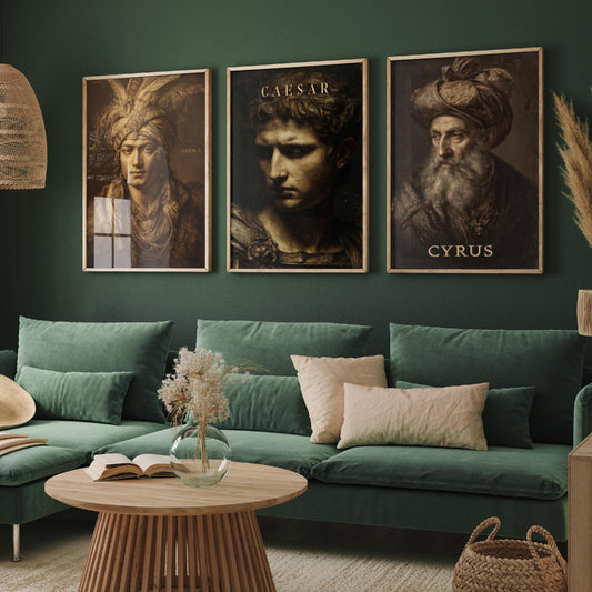 Ancient History Set of Three Art Prints - Ashoka Caesar Cyrus - 3 Emperor Portrait Posters - Painting Wall Art Gift History Teacher