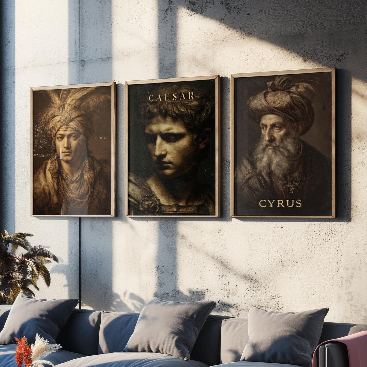 Ancient History Set of Three Art Prints - Ashoka Caesar Cyrus - 3 Emperor Portrait Posters - Painting Wall Art Gift History Teacher