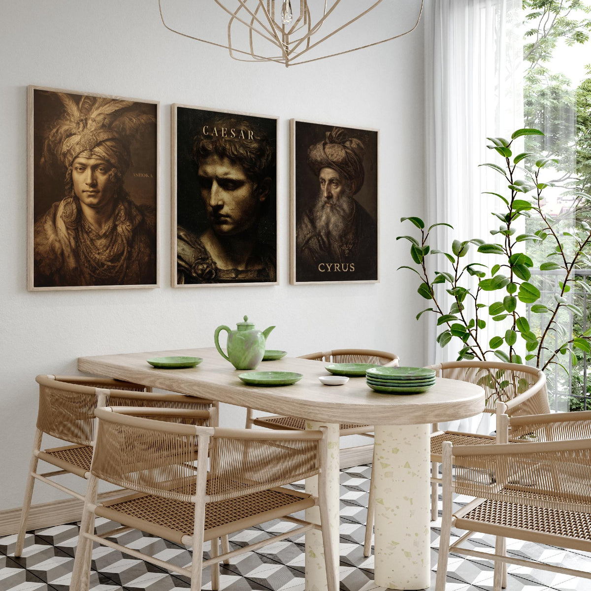 Ancient History Set of Three Art Prints - Ashoka Caesar Cyrus - 3 Emperor Portrait Posters - Painting Wall Art Gift History Teacher