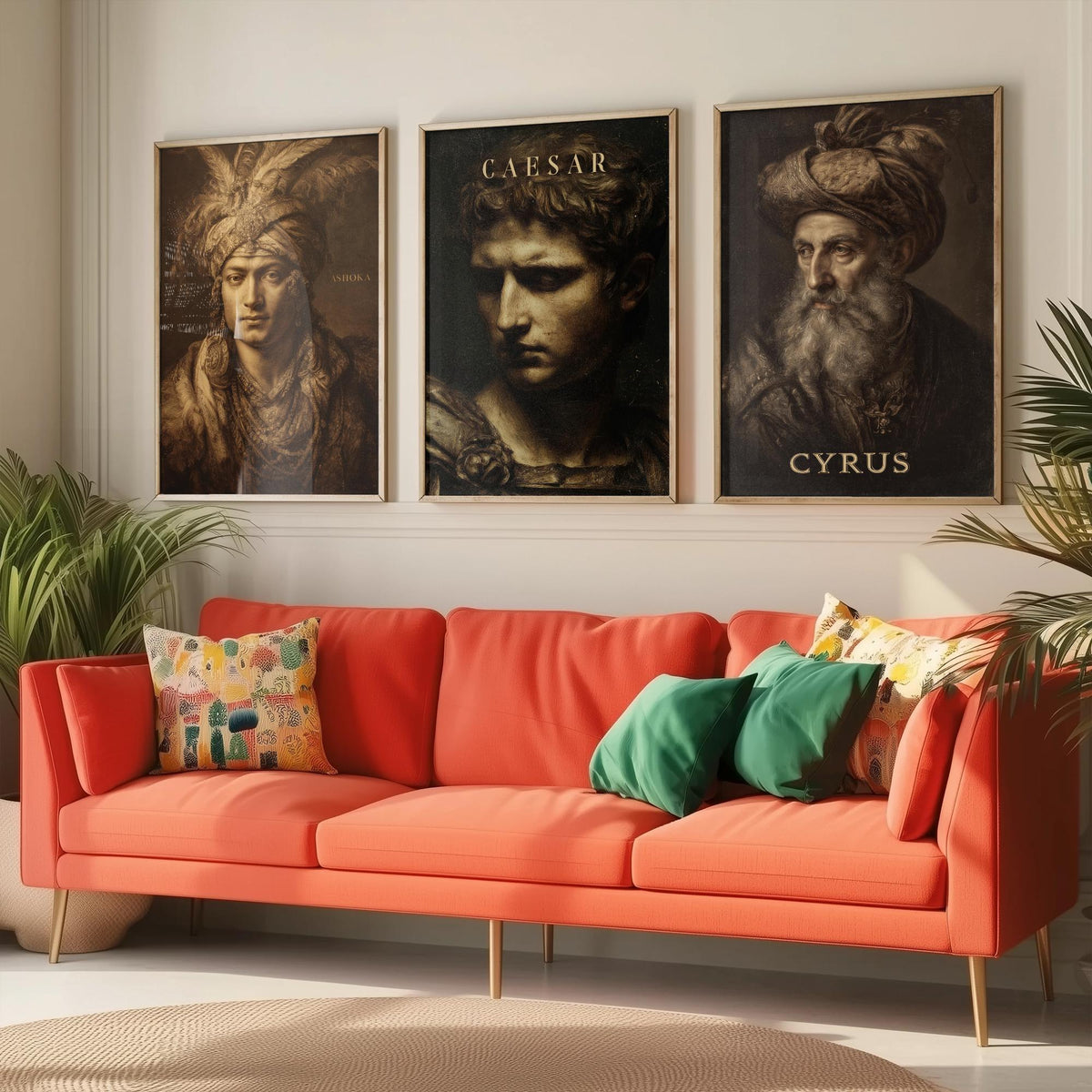 Ancient History Set of Three Art Prints - Ashoka Caesar Cyrus - 3 Emperor Portrait Posters - Painting Wall Art Gift History Teacher