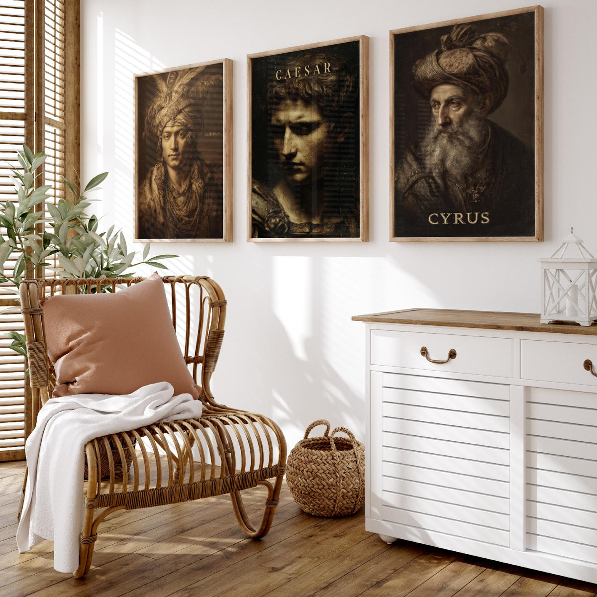 Ancient History Set of Three Art Prints - Ashoka Caesar Cyrus - 3 Emperor Portrait Posters - Painting Wall Art Gift History Teacher