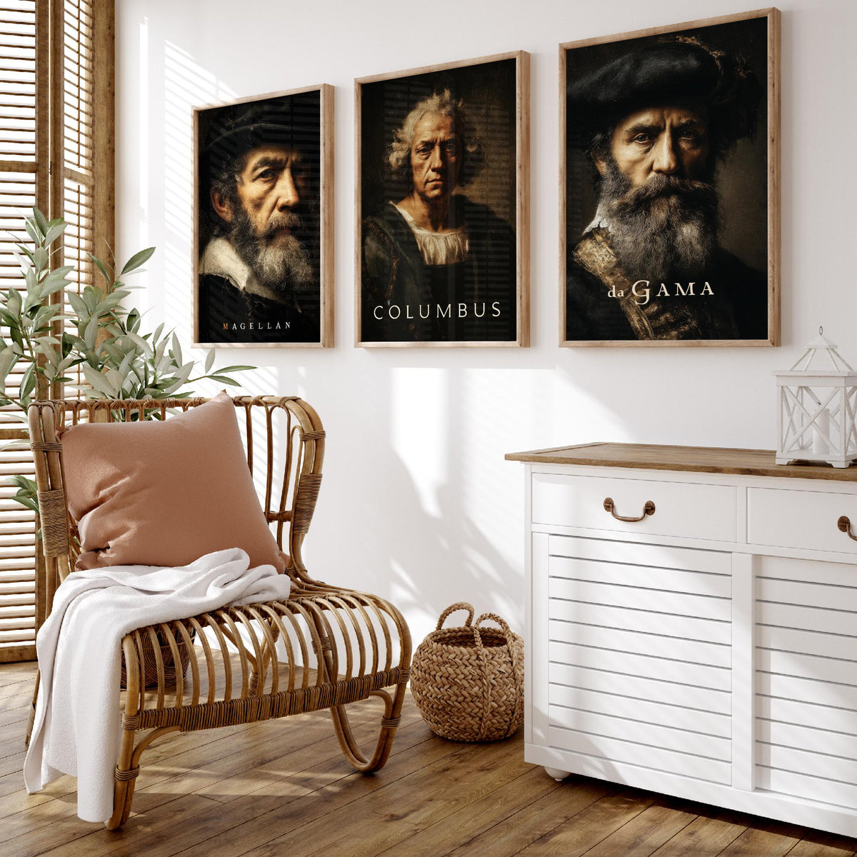 Explorers Set of Three Art Prints - Magellan Columbus da Gama - 3 Portrait Posters - Painting Wall Art Gift History Teacher Maritime