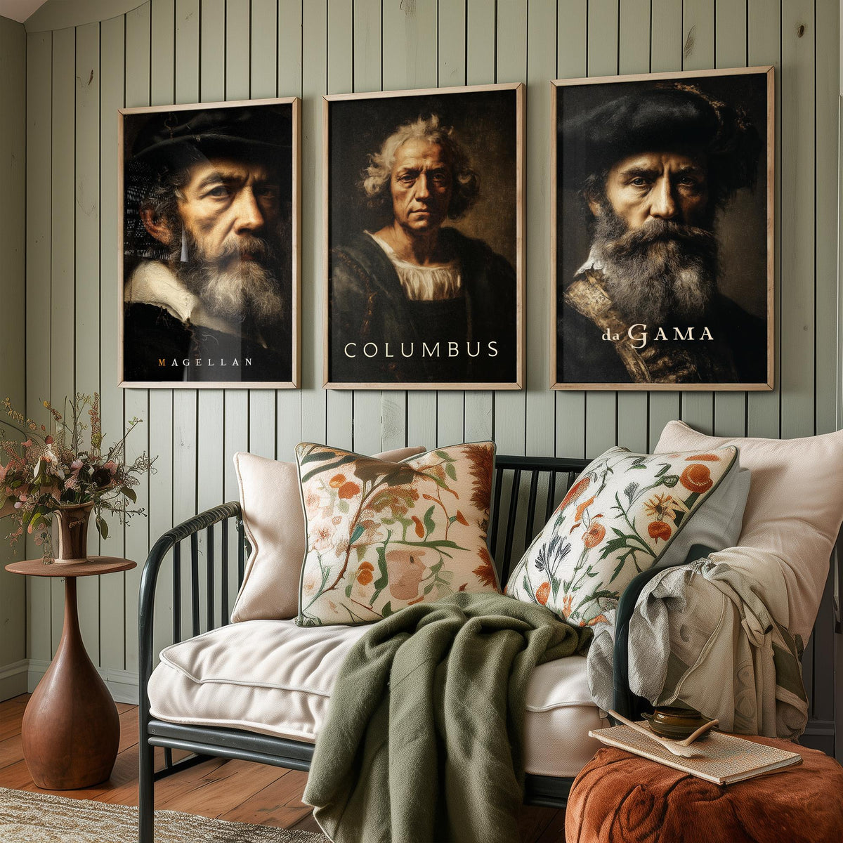 Explorers Set of Three Art Prints - Magellan Columbus da Gama - 3 Portrait Posters - Painting Wall Art Gift History Teacher Maritime