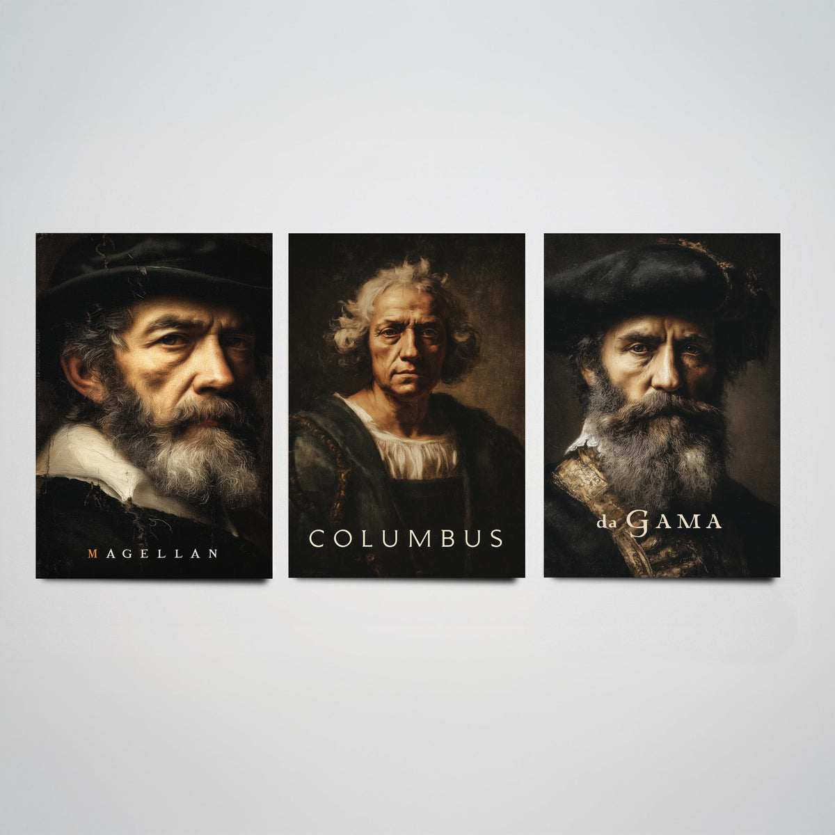 Explorers Set of Three Art Prints - Magellan Columbus da Gama - 3 Portrait Posters - Painting Wall Art Gift History Teacher Maritime