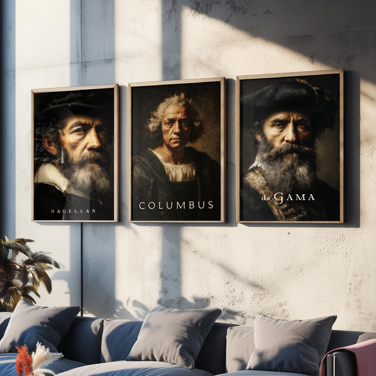 Explorers Set of Three Art Prints - Magellan Columbus da Gama - 3 Portrait Posters - Painting Wall Art Gift History Teacher Maritime