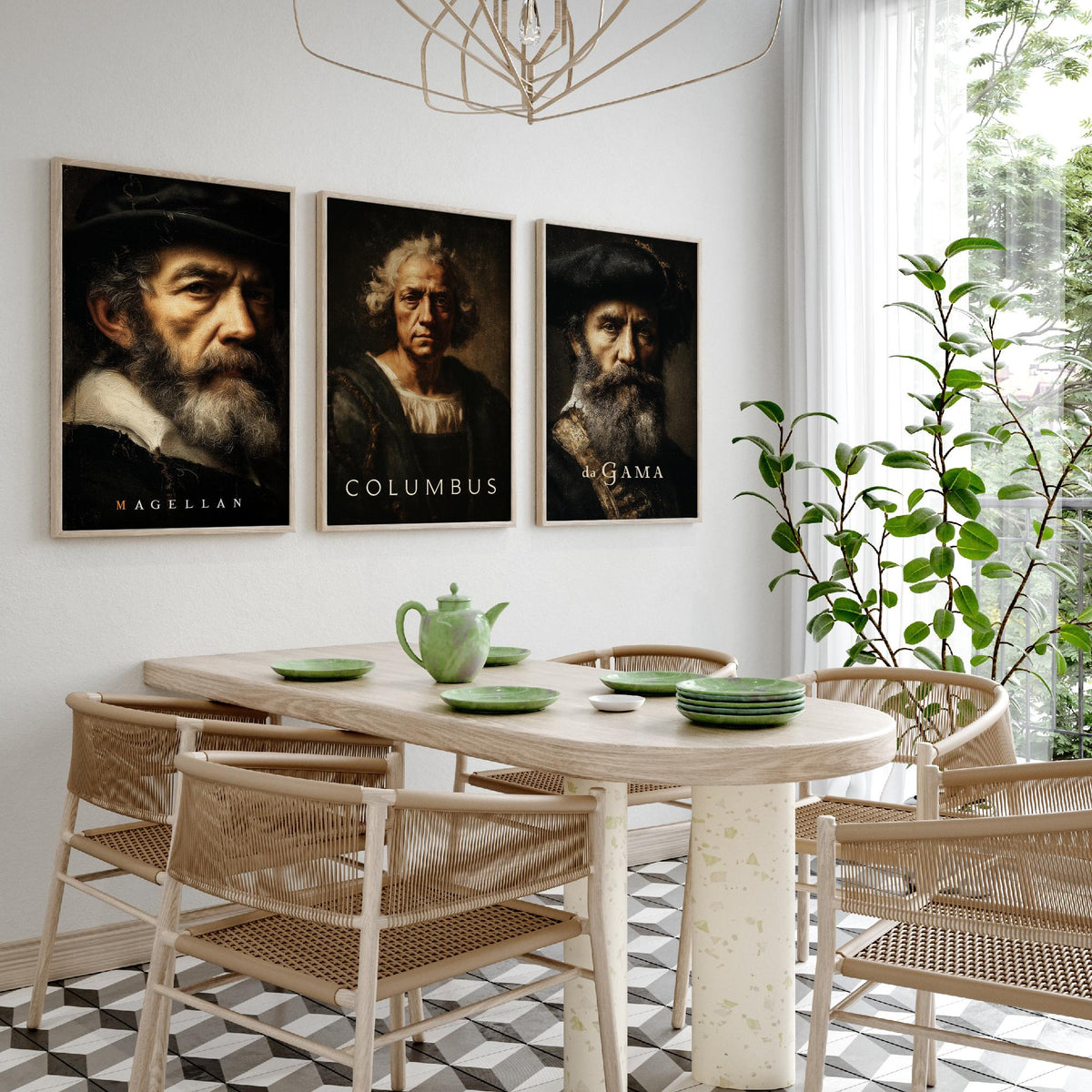 Explorers Set of Three Art Prints - Magellan Columbus da Gama - 3 Portrait Posters - Painting Wall Art Gift History Teacher Maritime