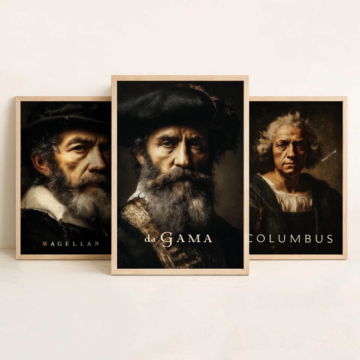 Explorers Set of Three Art Prints - Magellan Columbus da Gama - 3 Portrait Posters - Painting Wall Art Gift History Teacher Maritime