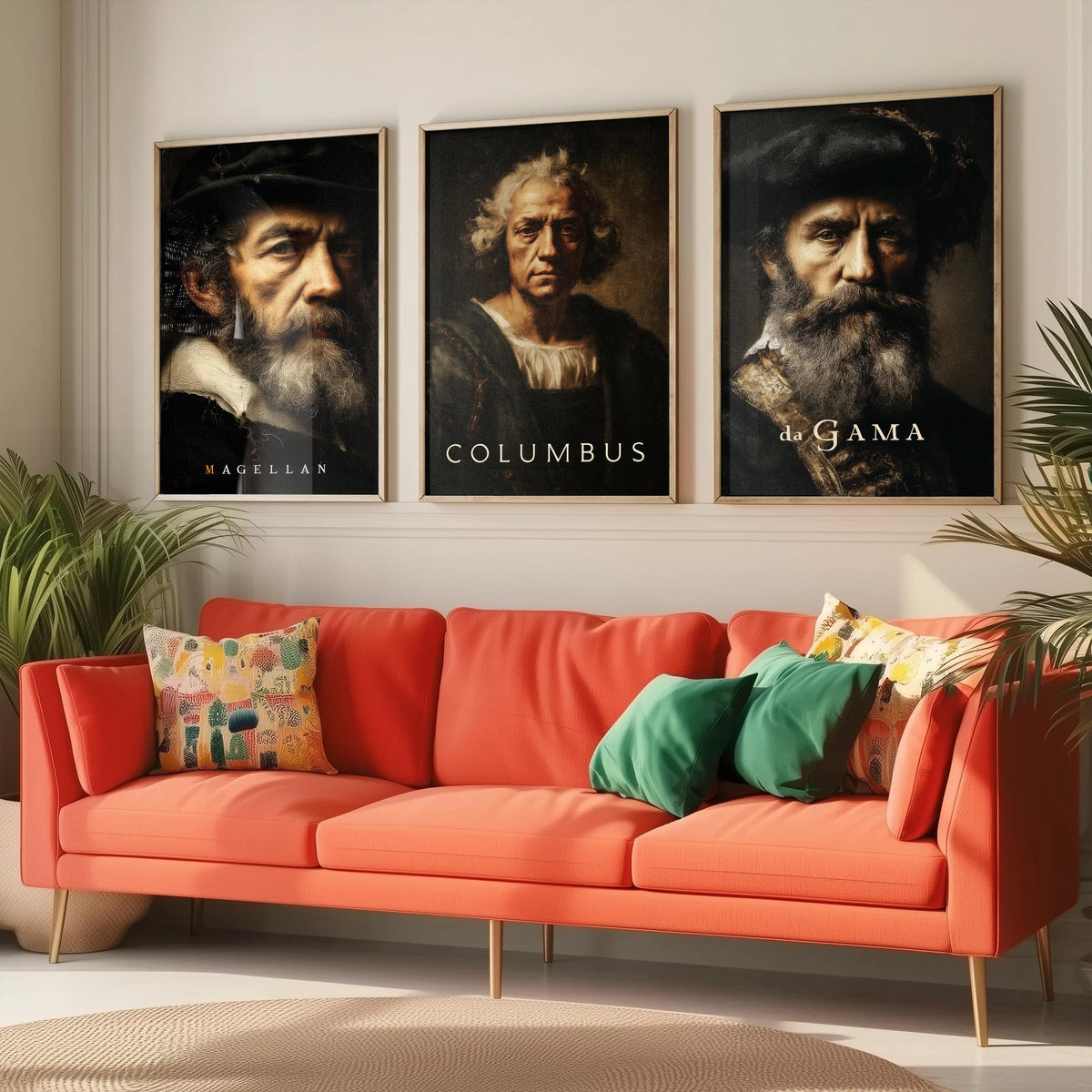 Explorers Set of Three Art Prints - Magellan Columbus da Gama - 3 Portrait Posters - Painting Wall Art Gift History Teacher Maritime