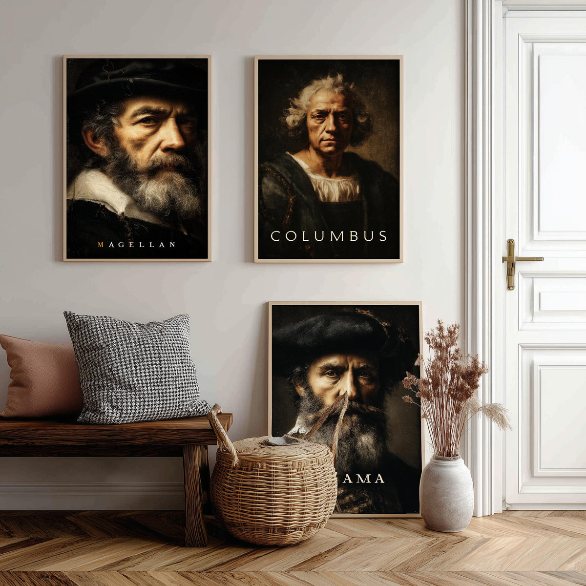 Explorers Set of Three Art Prints - Magellan Columbus da Gama - 3 Portrait Posters - Painting Wall Art Gift History Teacher Maritime