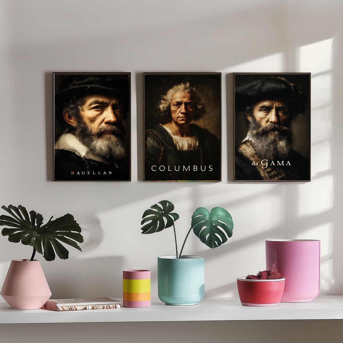Explorers Set of Three Art Prints - Magellan Columbus da Gama - 3 Portrait Posters - Painting Wall Art Gift History Teacher Maritime