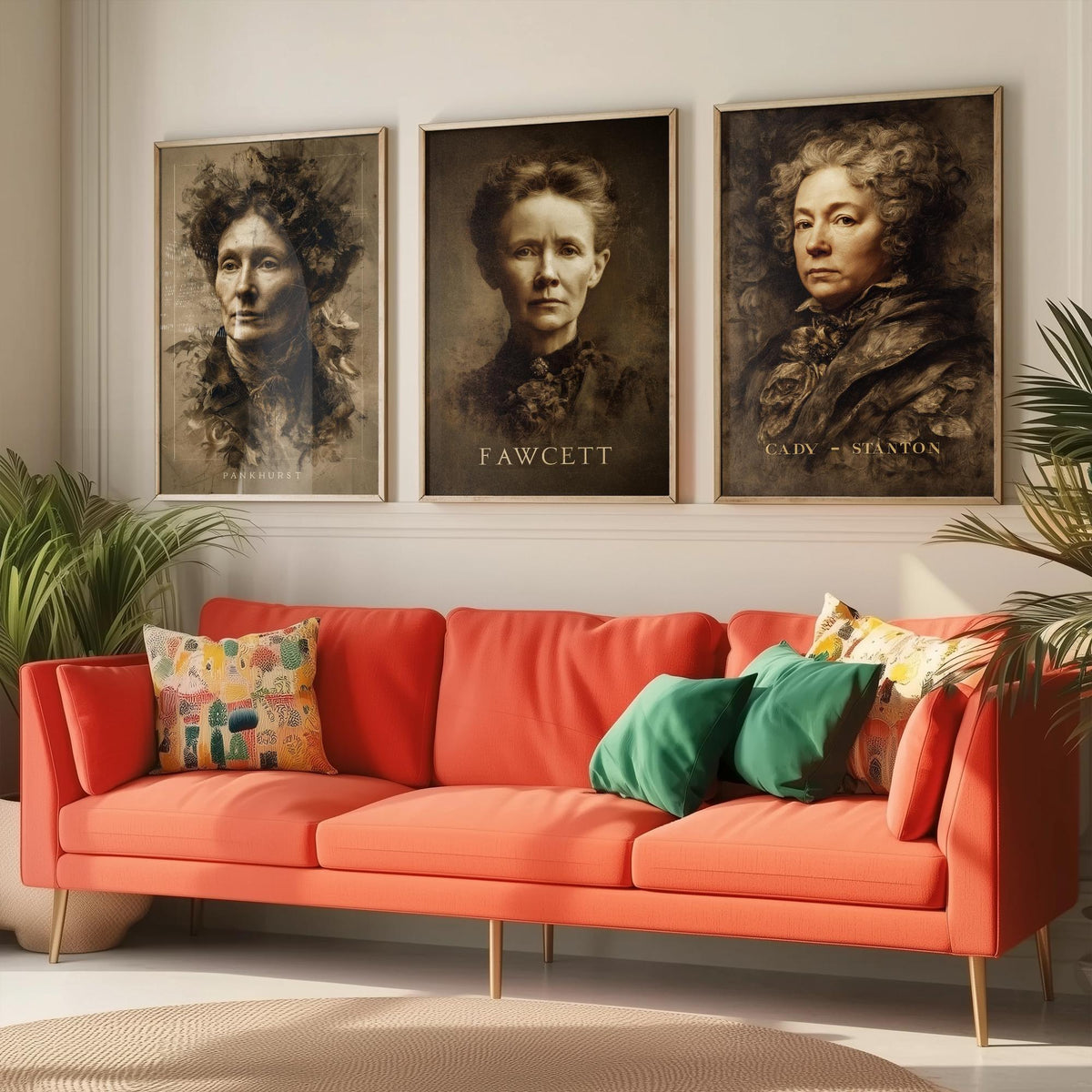 Suffragette Set of Three Art Prints - Pankhurst Fawcett Cady Stanton - 3 Portrait Posters - Painting Wall Art Gift Feminist Votes Women