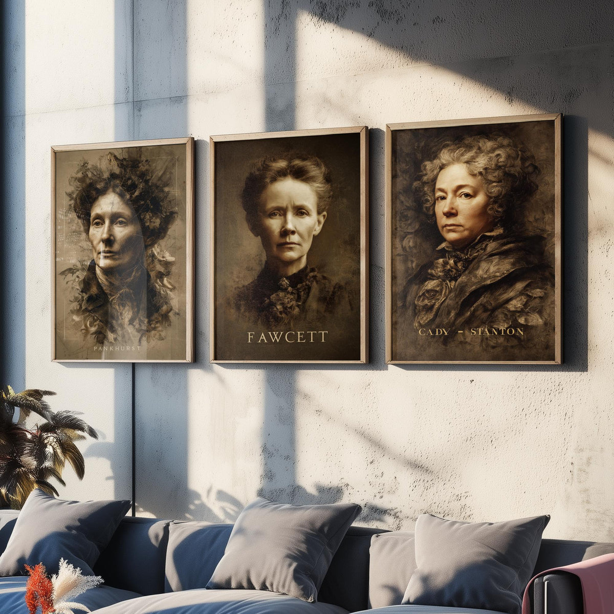 Suffragette Set of Three Art Prints - Pankhurst Fawcett Cady Stanton - 3 Portrait Posters - Painting Wall Art Gift Feminist Votes Women