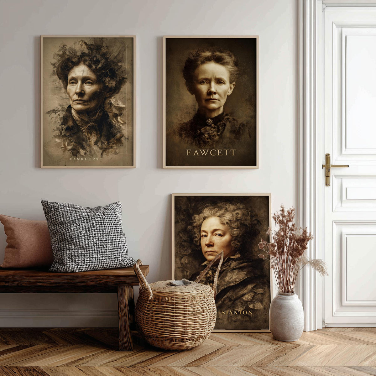 Suffragette Set of Three Art Prints - Pankhurst Fawcett Cady Stanton - 3 Portrait Posters - Painting Wall Art Gift Feminist Votes Women