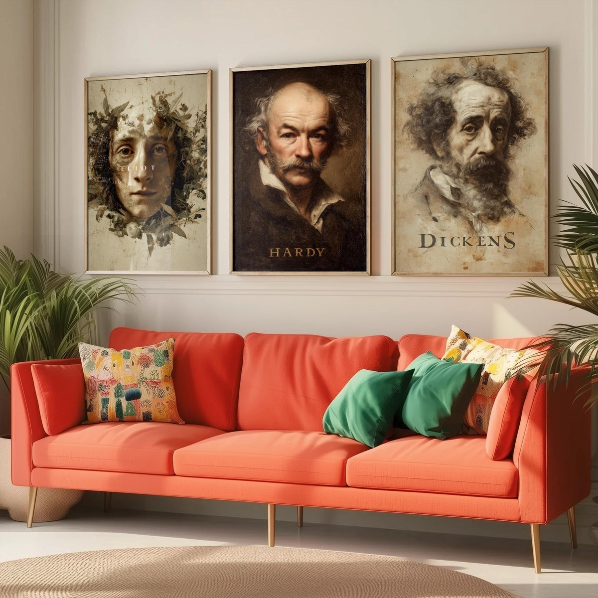 Victorian Novelists Set of Three Art Prints - Dickens Hardy Eliot - 3 Portrait Posters - Painting Wall Art Gift Book Lover Literature