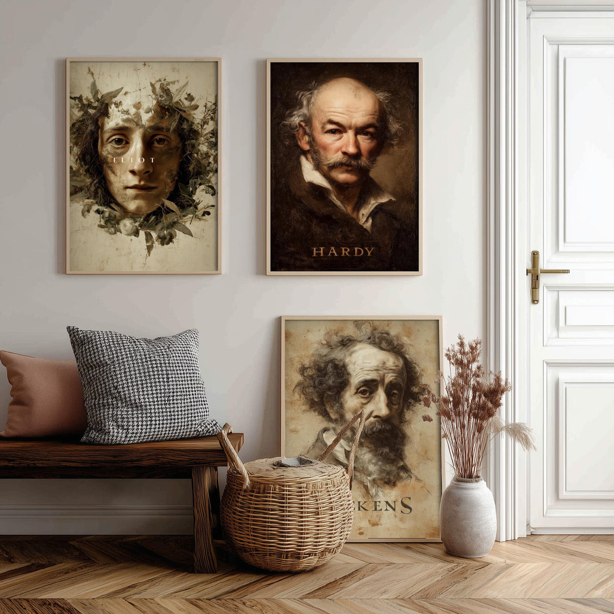 Victorian Novelists Set of Three Art Prints - Dickens Hardy Eliot - 3 Portrait Posters - Painting Wall Art Gift Book Lover Literature