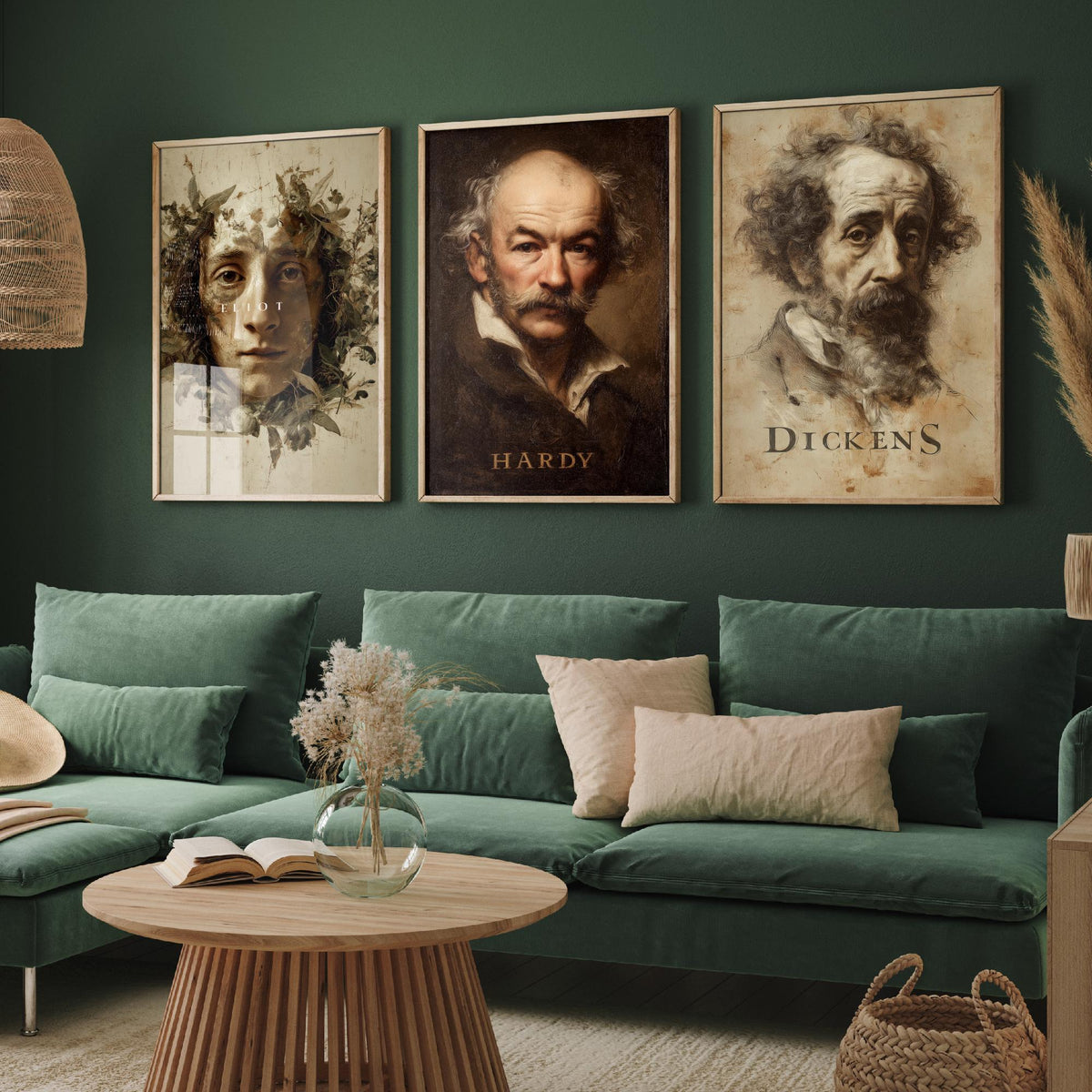 Victorian Novelists Set of Three Art Prints - Dickens Hardy Eliot - 3 Portrait Posters - Painting Wall Art Gift Book Lover Literature