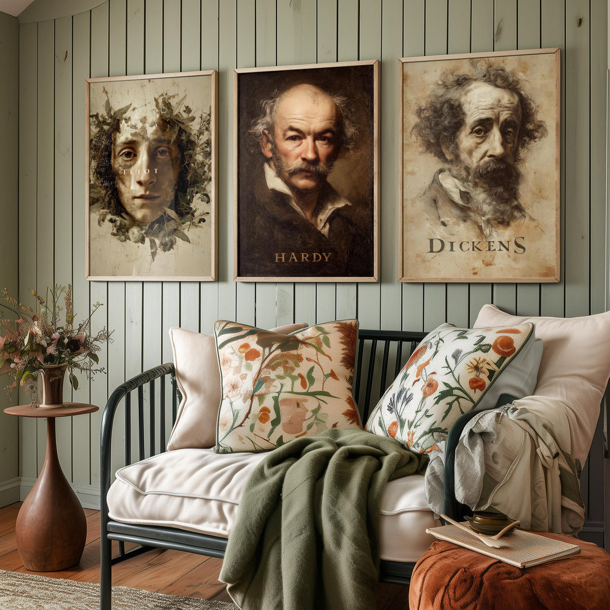 Victorian Novelists Set of Three Art Prints - Dickens Hardy Eliot - 3 Portrait Posters - Painting Wall Art Gift Book Lover Literature