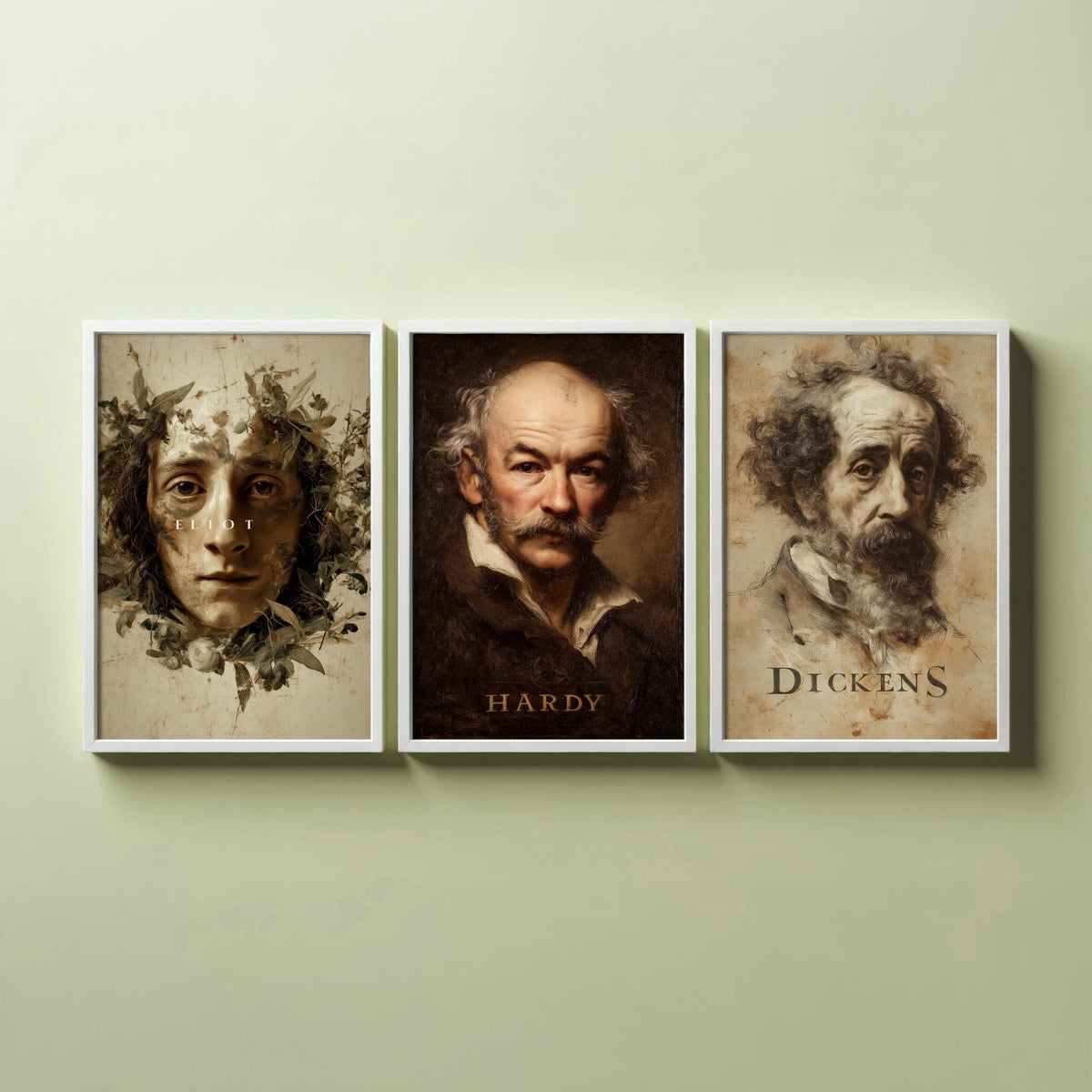 Victorian Novelists Set of Three Art Prints - Dickens Hardy Eliot - 3 Portrait Posters - Painting Wall Art Gift Book Lover Literature