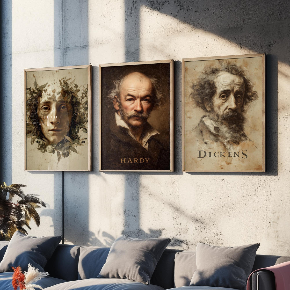 Victorian Novelists Set of Three Art Prints - Dickens Hardy Eliot - 3 Portrait Posters - Painting Wall Art Gift Book Lover Literature