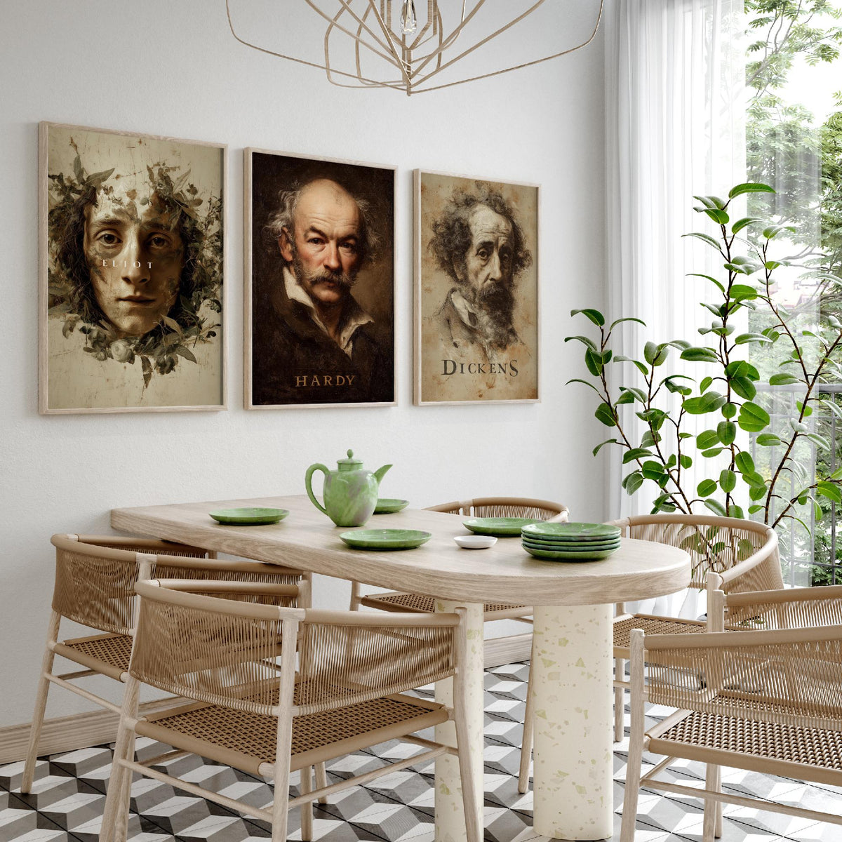 Victorian Novelists Set of Three Art Prints - Dickens Hardy Eliot - 3 Portrait Posters - Painting Wall Art Gift Book Lover Literature