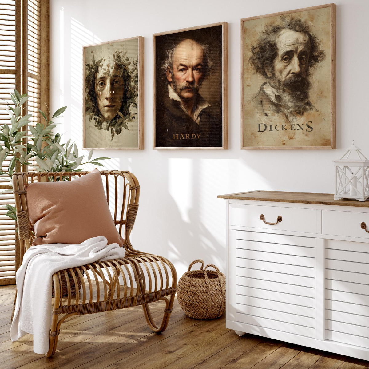 Victorian Novelists Set of Three Art Prints - Dickens Hardy Eliot - 3 Portrait Posters - Painting Wall Art Gift Book Lover Literature