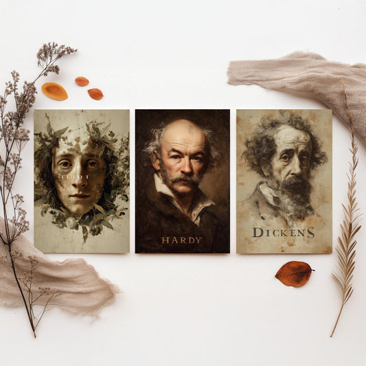 Victorian Novelists Set of Three Art Prints - Dickens Hardy Eliot - 3 Portrait Posters - Painting Wall Art Gift Book Lover Literature