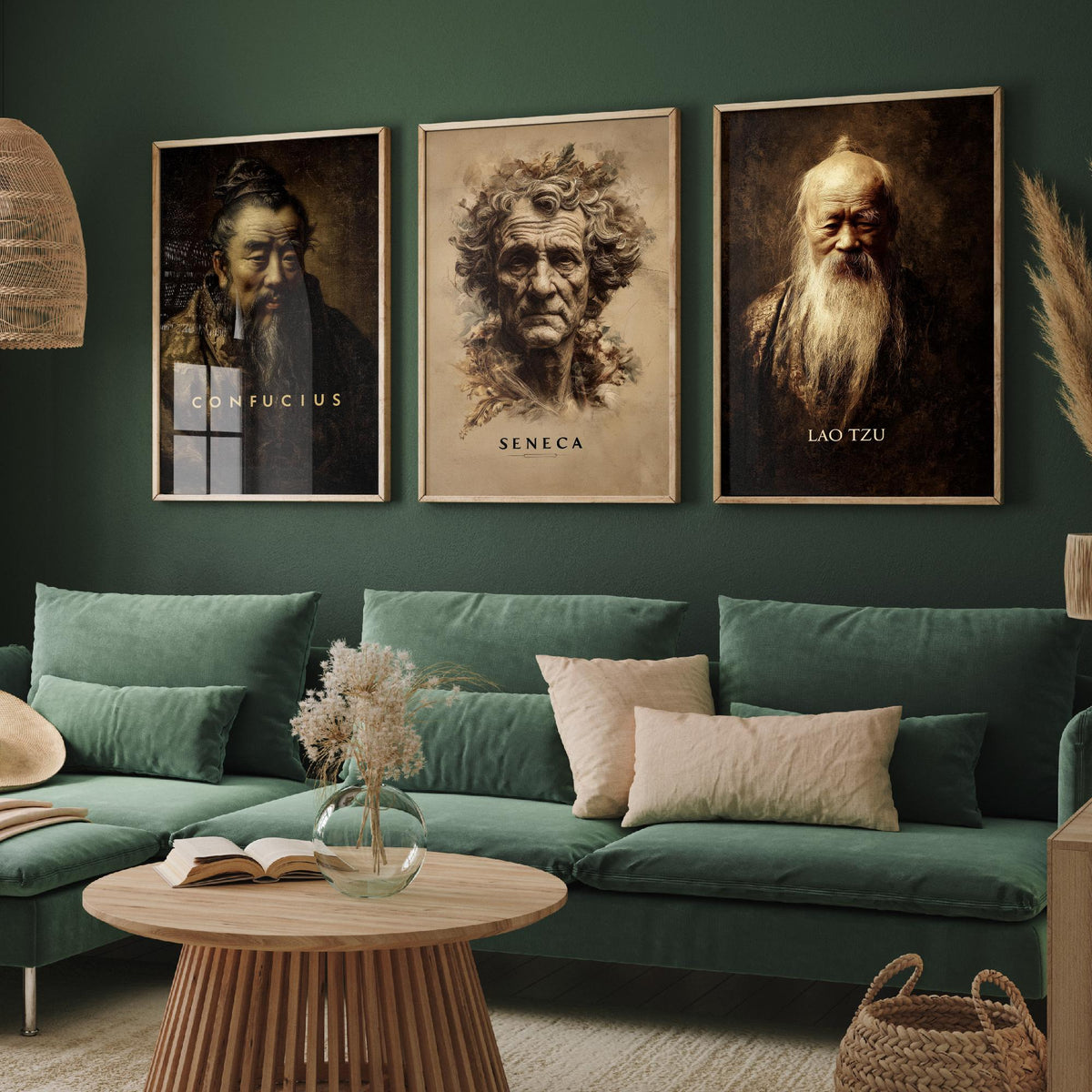 Philosophers Set of Three Art Prints - Confucius Seneca Lao Tzu - 3 Portrait Posters - Painting Wall Art Gift Wisdom Philosophy Teacher