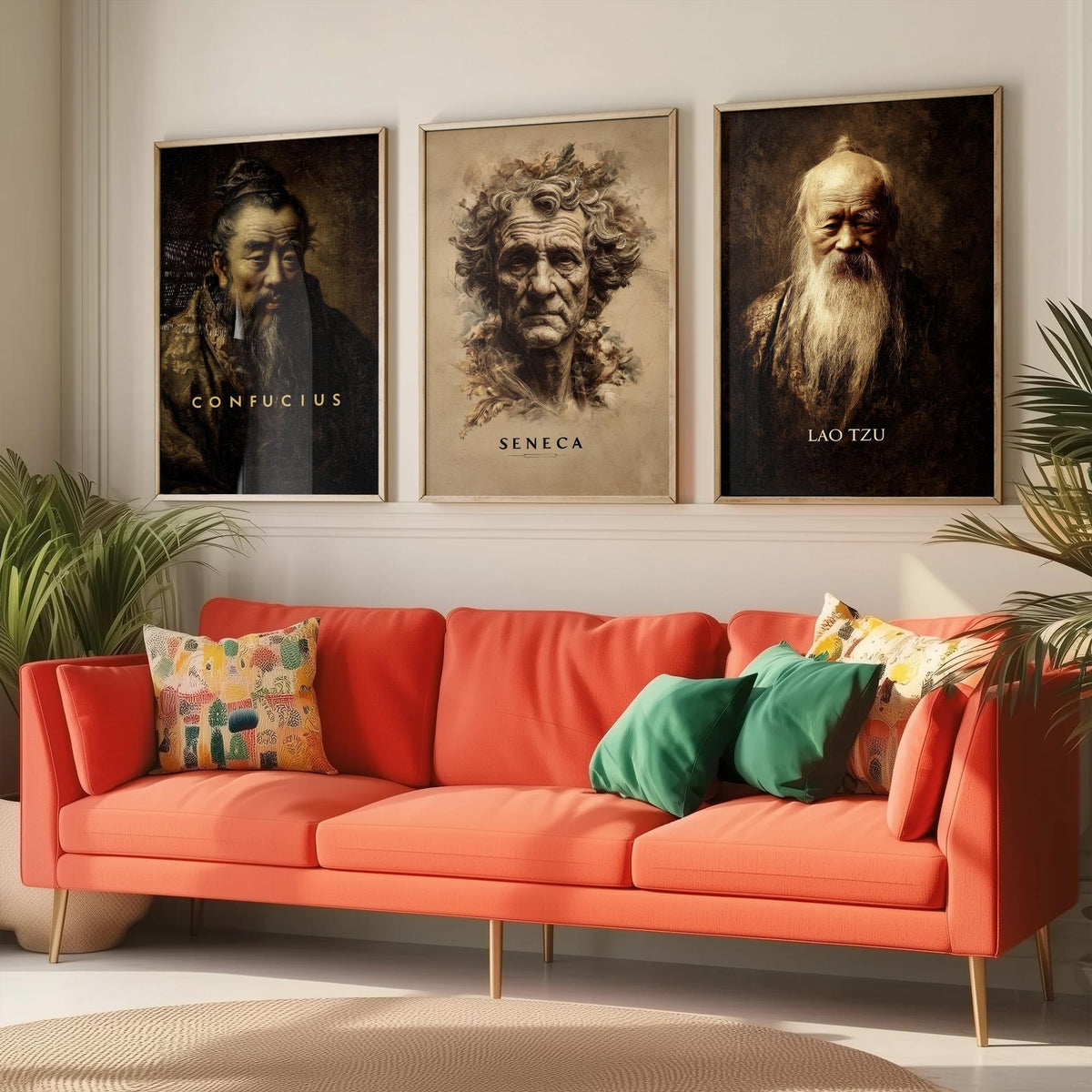 Philosophers Set of Three Art Prints - Confucius Seneca Lao Tzu - 3 Portrait Posters - Painting Wall Art Gift Wisdom Philosophy Teacher