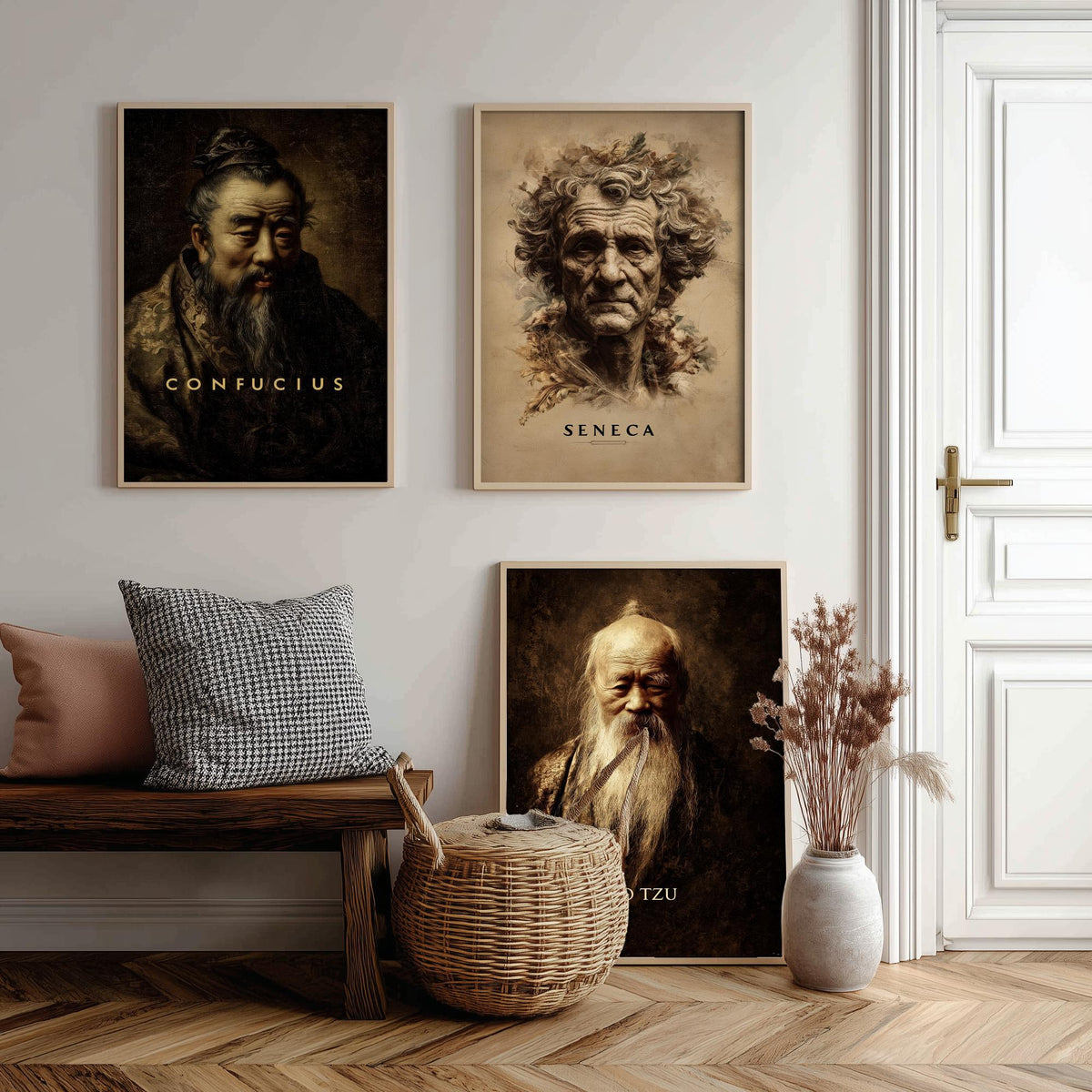 Philosophers Set of Three Art Prints - Confucius Seneca Lao Tzu - 3 Portrait Posters - Painting Wall Art Gift Wisdom Philosophy Teacher