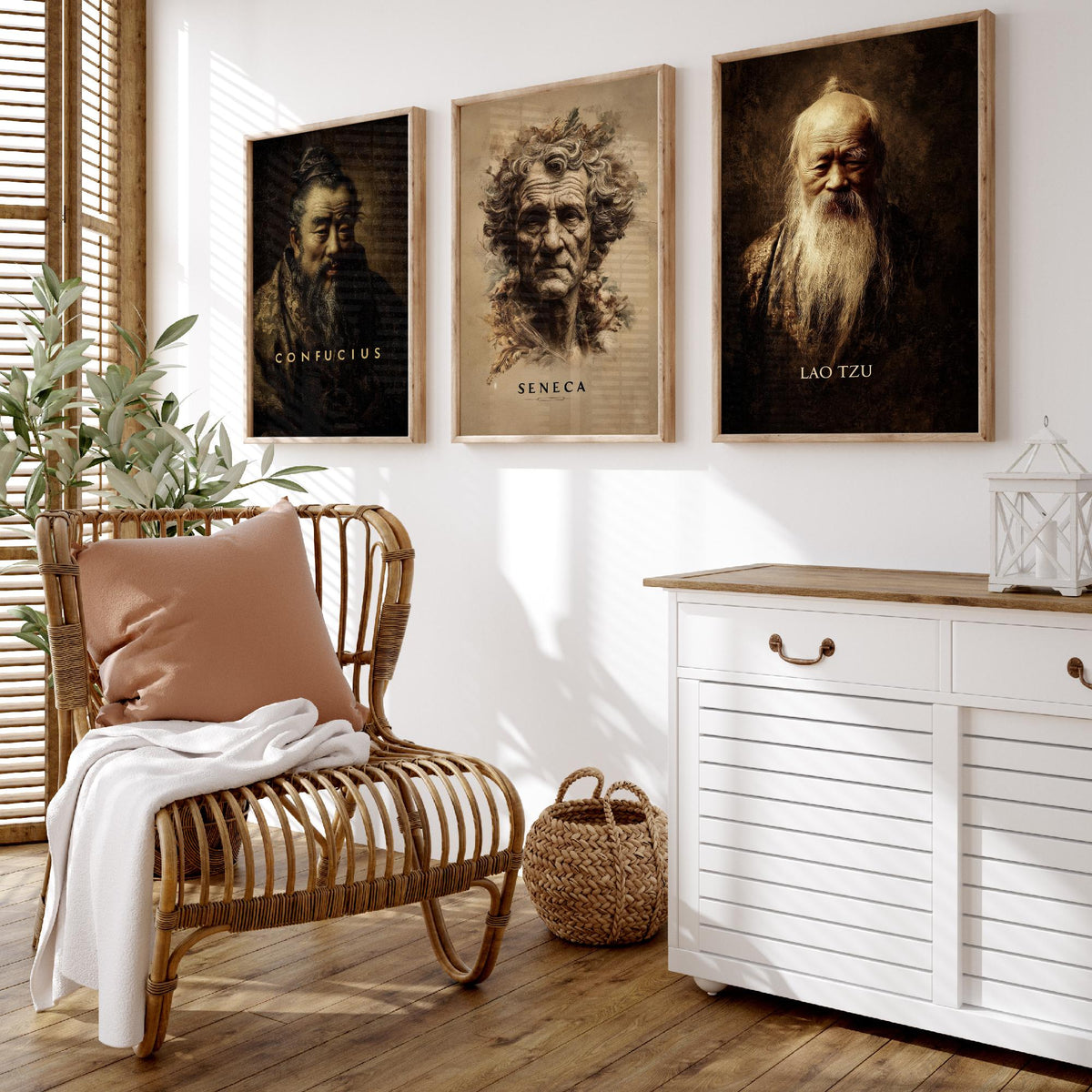 Philosophers Set of Three Art Prints - Confucius Seneca Lao Tzu - 3 Portrait Posters - Painting Wall Art Gift Wisdom Philosophy Teacher