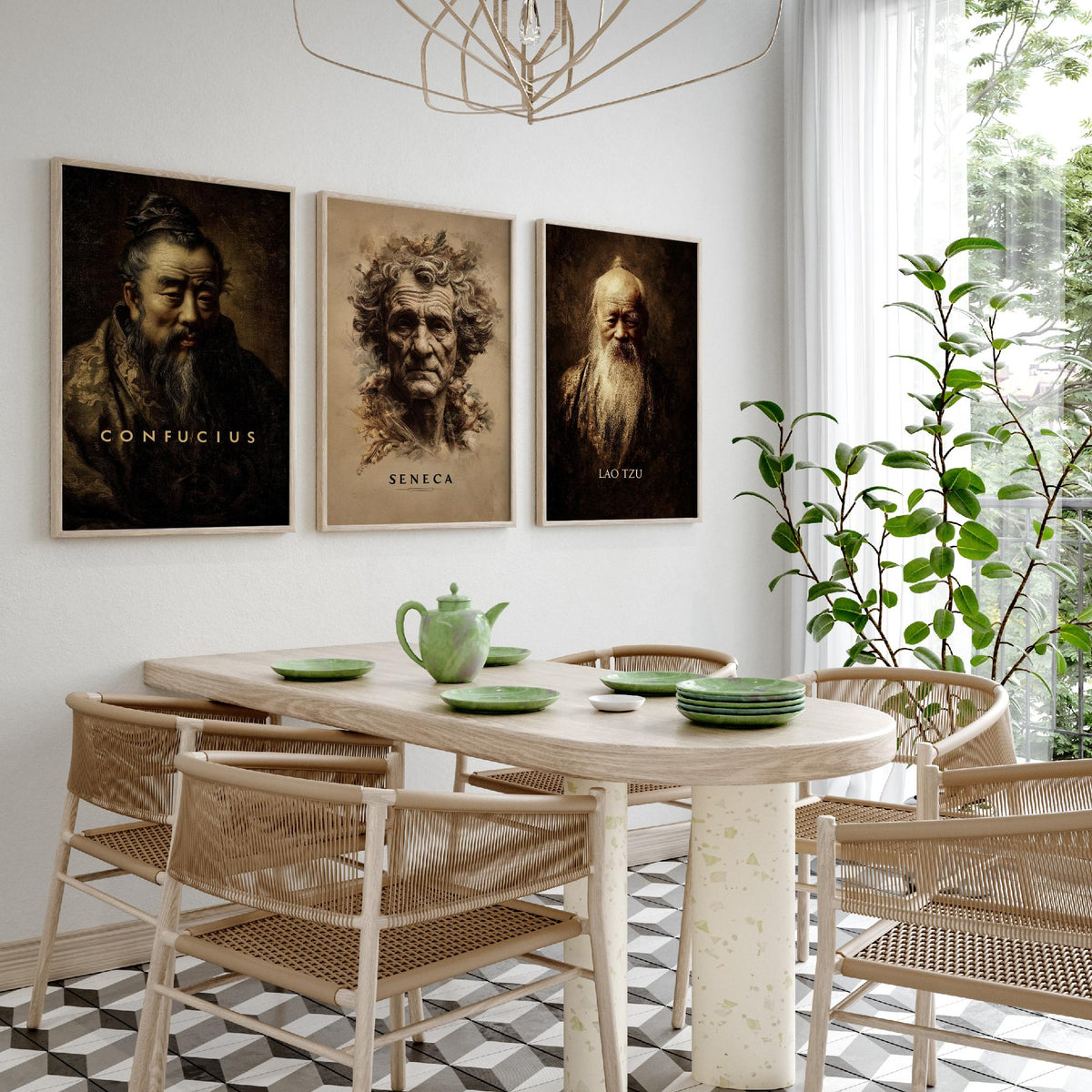 Philosophers Set of Three Art Prints - Confucius Seneca Lao Tzu - 3 Portrait Posters - Painting Wall Art Gift Wisdom Philosophy Teacher