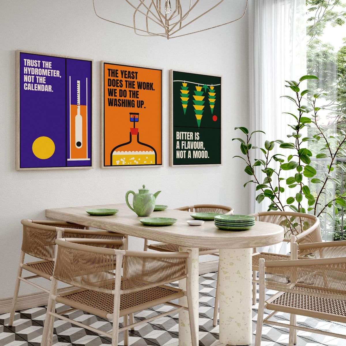 Home Brewing Quotes Set of Three Art Prints - 3 Bauhaus Beer Brewer Posters - Minimalist Kitchen Wall Art Illustration V1