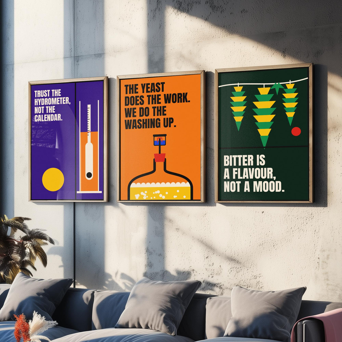 Home Brewing Quotes Set of Three Art Prints - 3 Bauhaus Beer Brewer Posters - Minimalist Kitchen Wall Art Illustration V1